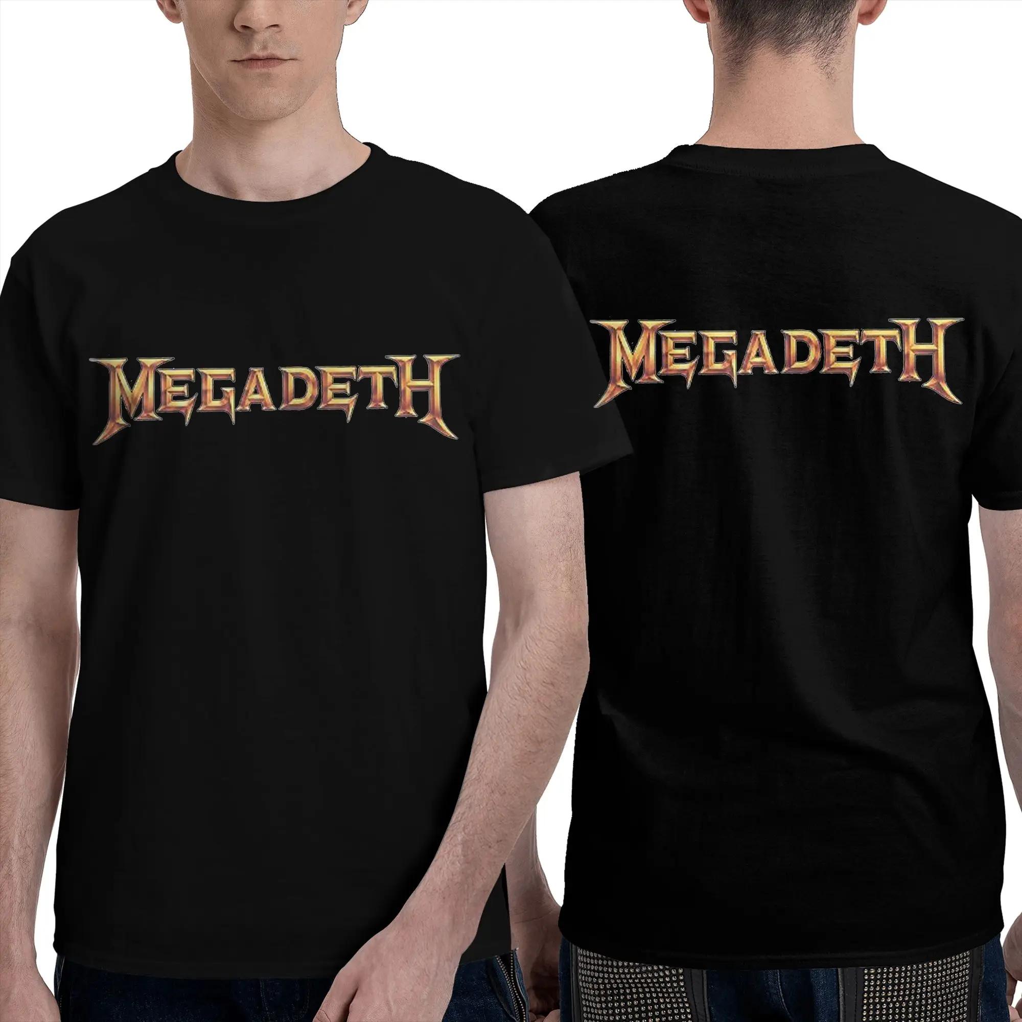 Megadeths Logo Men T-Shirt Double Sided Oversized T Shirts Men's Crew Neck Cotton Tees Short Summer Male