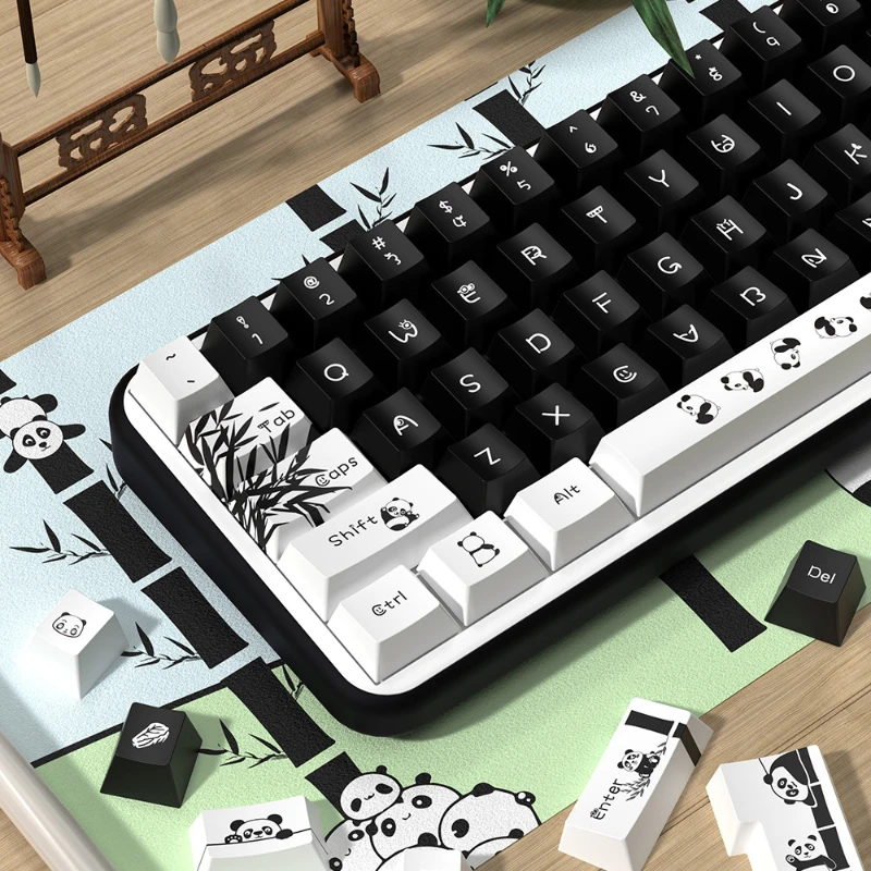 Black and White Keyboard Keycaps Cute Panda Key Caps for Mechanical Keyboard Accessories Decor for Office Home Work