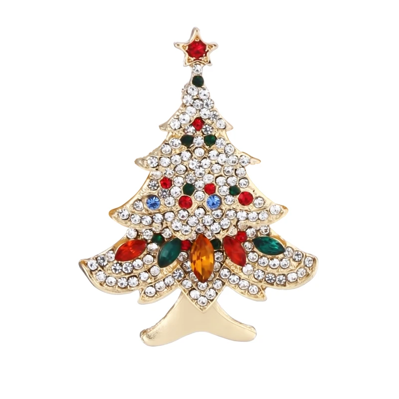 New Christmas Tree Brooches For Women Vintage Multi-Colored Christmas Tree Rhinestone Brooch Pin Wedding Party Jewelry