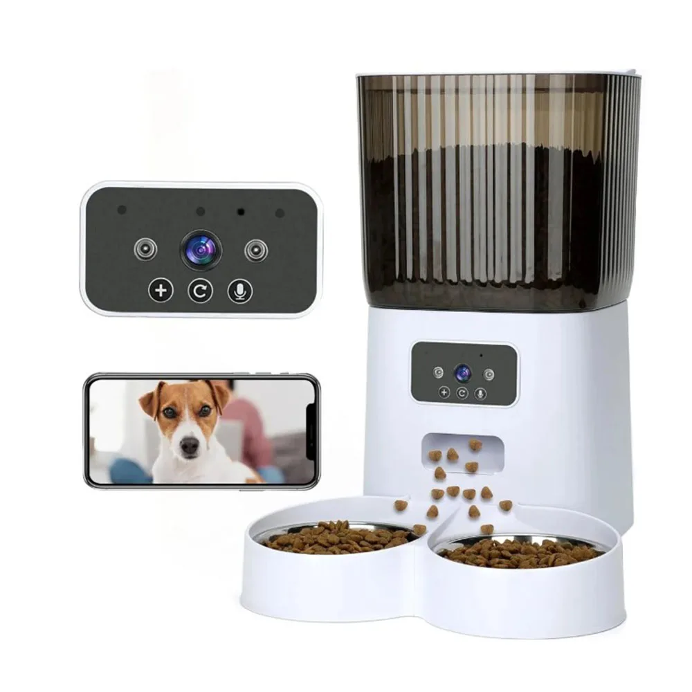 5L Automatic Cat Feeders Double Bowls Smart Timed Cat Dry Food Dispenser With Camera Pet Smart Voice Recorder Auto Feeder For Do