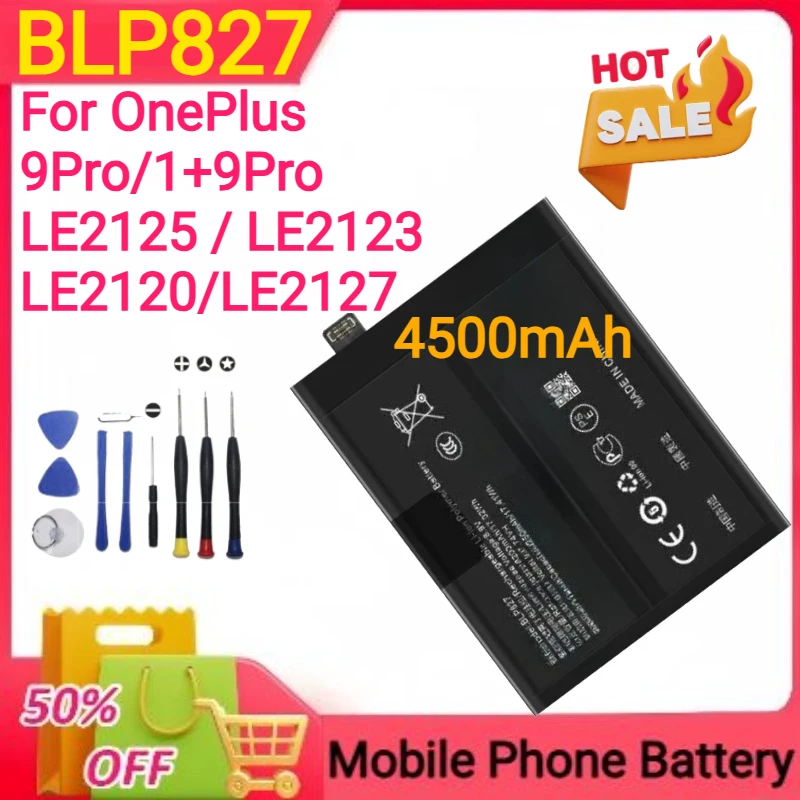Nouvelle batterie de remplacement 4500mAh BLP827 pour OnePlus 9Pro/1 + 9Pro/ LE2125 / LE2123 / LE2120/LE2127 Batteries de téléphone portable + outils