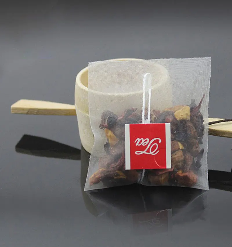 100pcs/lot Pyramid Tea Bags Filter Nylon Teabags Single String With Label Transparent Empty Tea Bag