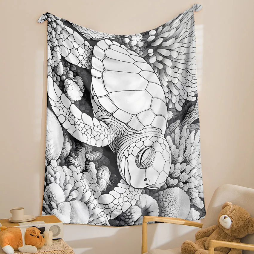 Cozy Throw Blanket Warm Soft Bedspread Underwater Ocean Theme Print Couch Bed Aquatic Nature Home Decor