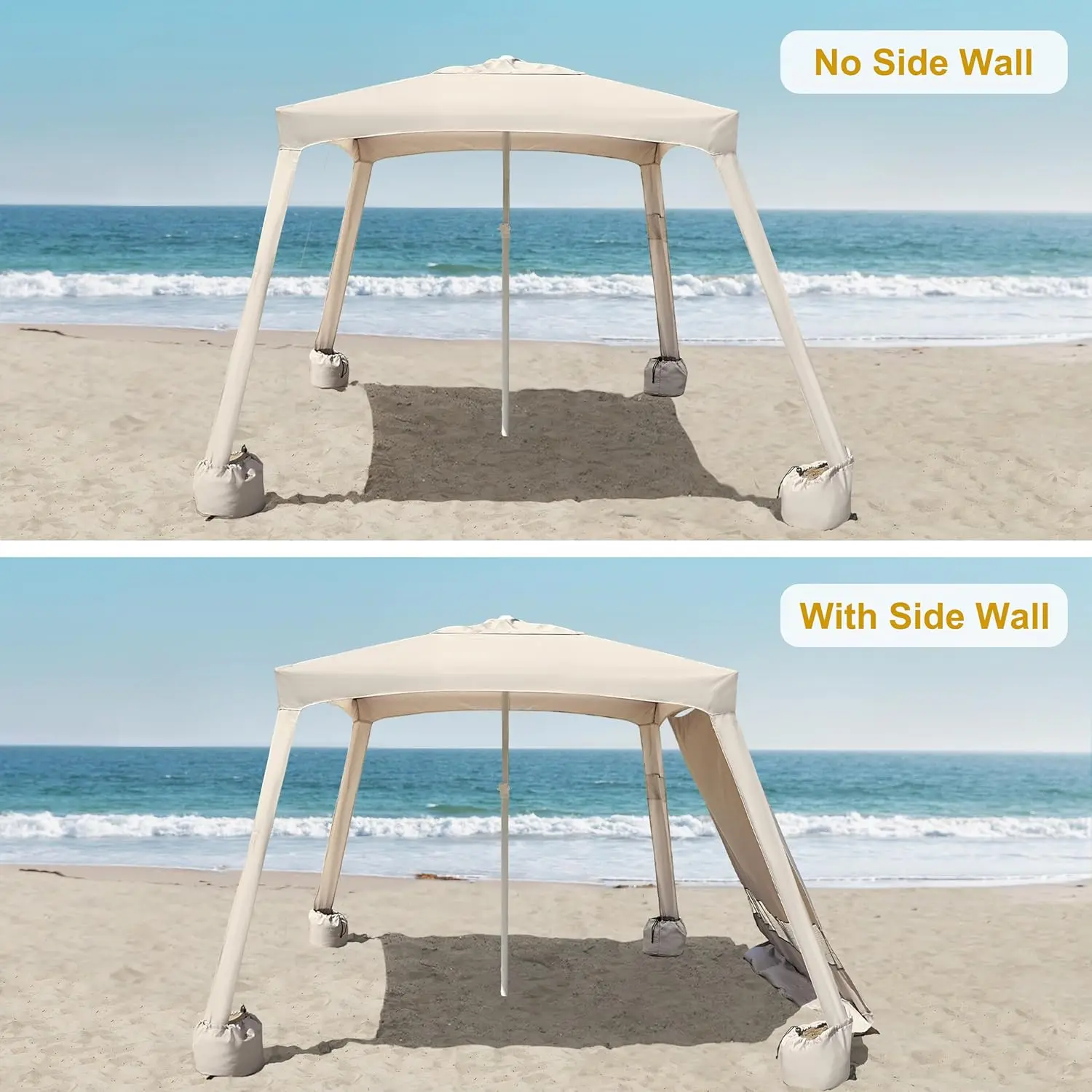 Beach Cabana, 6.2'×6.2' Beach Canopy, Easy Set up and Take Down, Cabana Beach Tent with Sand Pockets, Instant Sun Shelter with S