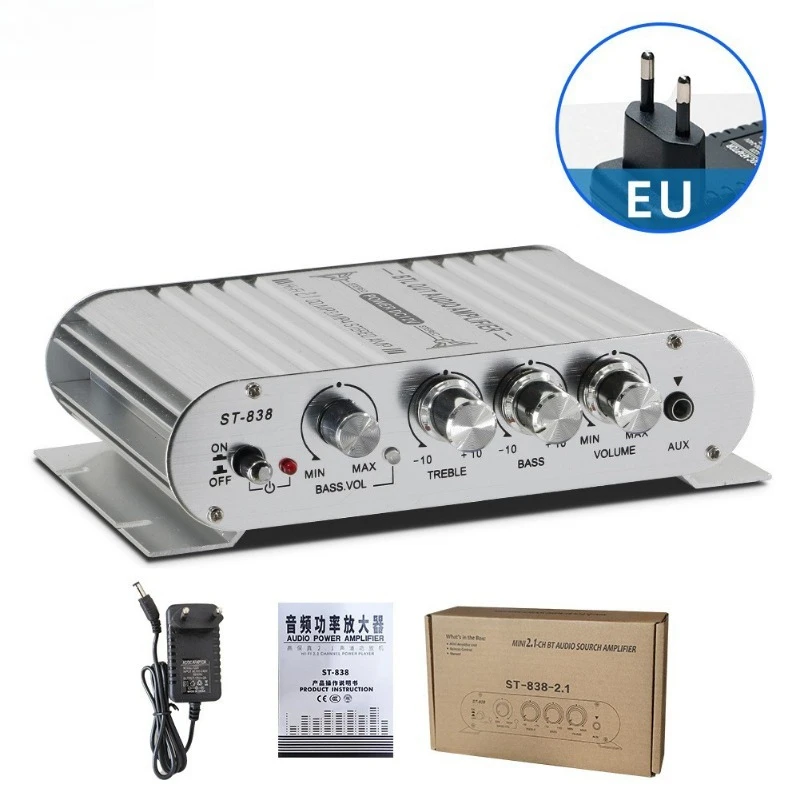 ST-838-New Mini Power Amplifier with Bluetooth, Black/white Optional 12V Power Amplifier Stereo
