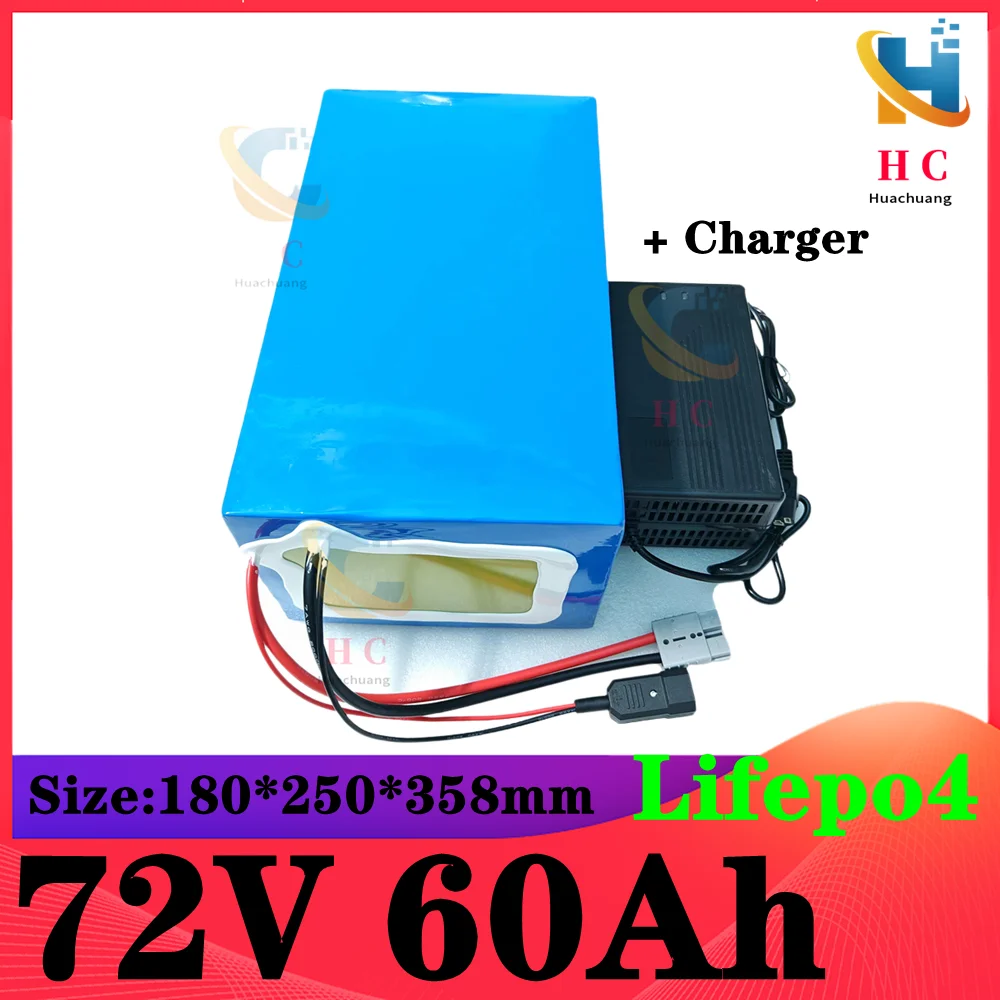 

lithium 72V 60Ah lifepo4 lifepo4 battery BMS 24S 76.8V deep cycle for15KW 10kw 5000W 3500W bike scooter Motorcycle + 10A charger