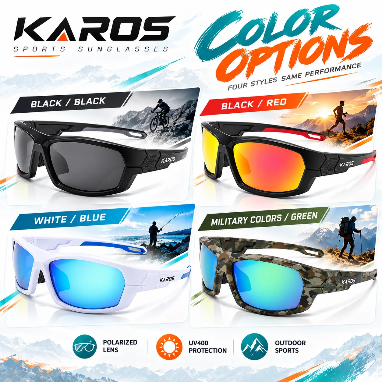 2Pcs Set KAROS Polarized Sunglasses Men Women UV400 Sports Glasses for Fishing Cycling Hiking Running Outdoor Travel YZ2041