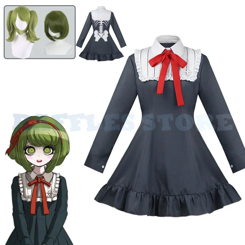 Danganronpa Cosplay Monaka Cosplay Costume Monaca Towa Wig Dress Set Dangan Ronpa Women Uniform Girl Dress Halloween