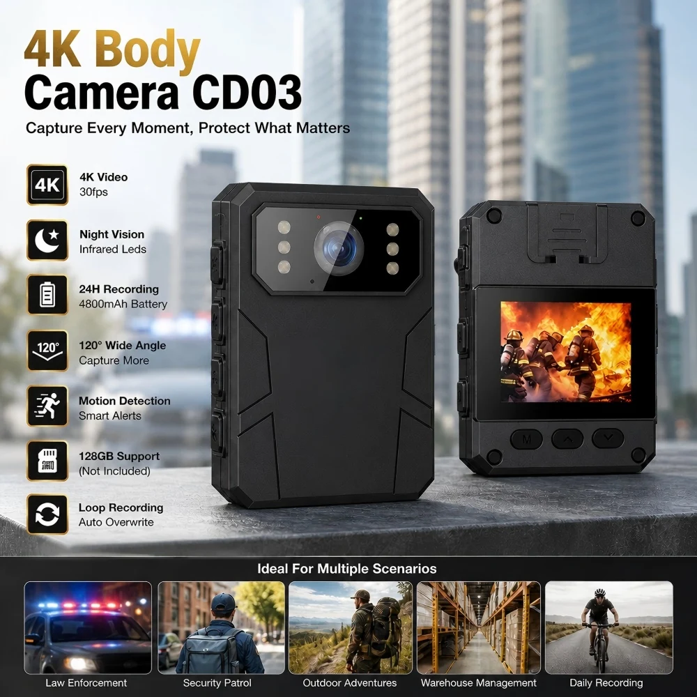 Police Body Camera 1080P DVR Video Security Cam IR Night Vision Wearable Mini Camcorders Law Enforcement 24 Hours Recording
