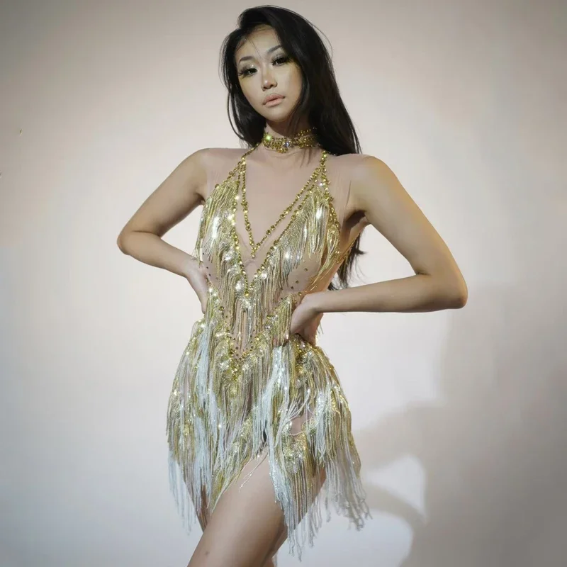 Body de fête à strass pour femmes, tenue de chanteur de danse Jazz, robe de Bar Dj Ds, Costume de danseuse Gogo sur scène
