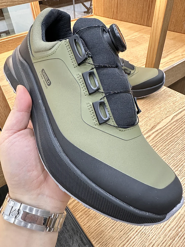 Outdoor Men's Soft Casual Shoes with Rotary Buckle Waterproof Tech Leisure Sports Sneakers Trendy round Toe Low Heel Rubber Sole