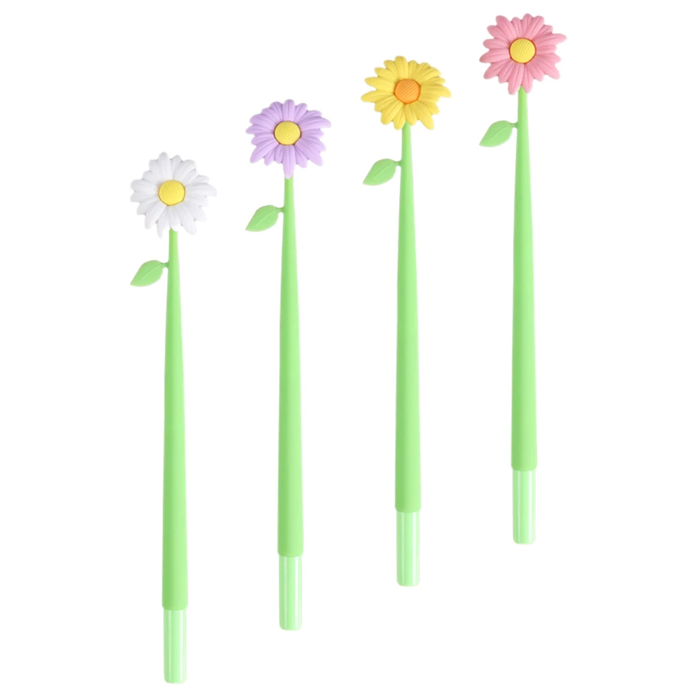 

4pcs Silicone Flower Gel Pens Cute Cartoon Pens for Girls Smooth Writing School Office Portable Multi-Purpose Student Stationery
