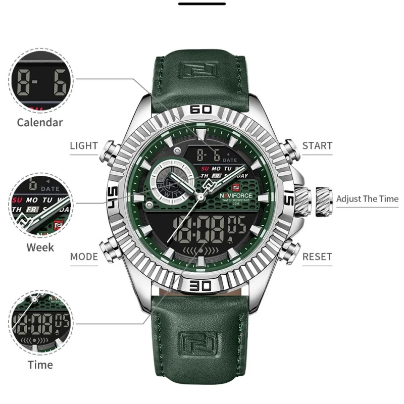 NAVIFORCE Men Military Luminous watch Men's Genuine Leather Band Waterproof Date Countdown Wristwatches Relogio Masculino Gifts