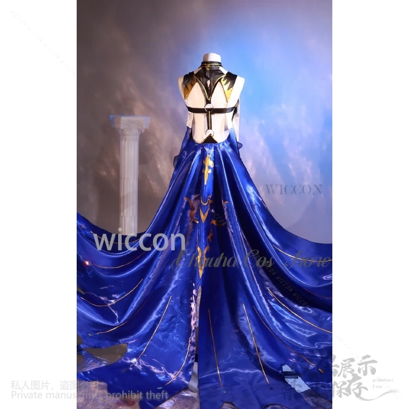 موجات ويذرينغ كوسبفريه فلورديليس كبير كارثيا جودة عالية الحرير الأزرق أنيقة زائدة فستان طويل الباروكات أنيمي لعبة مخصصة