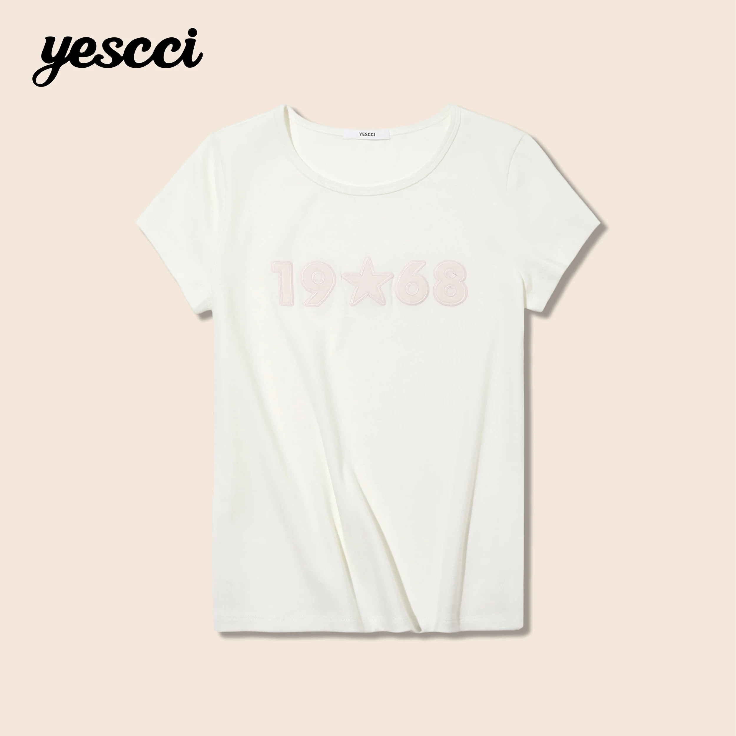 YESCCI Women Tee 2026 Summer New Crew Neck Short Sleeve Top Casual Vintage Star Patchwork Basic T-shirts For Women S56320734