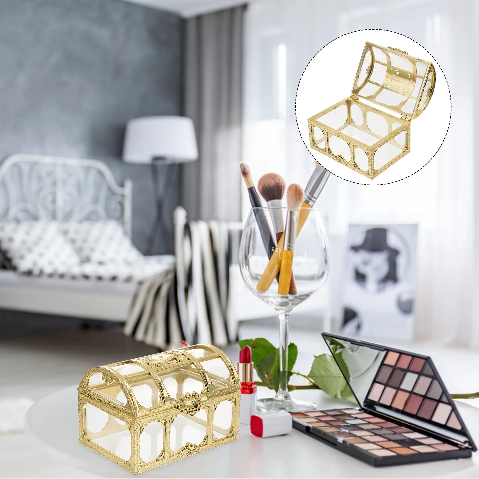 

2Pcs Elegant Transparent Plastic Treasure Chest Jewelry Box Storage Organizer Crystal Trinket Keepsake Memory Wedding Gift