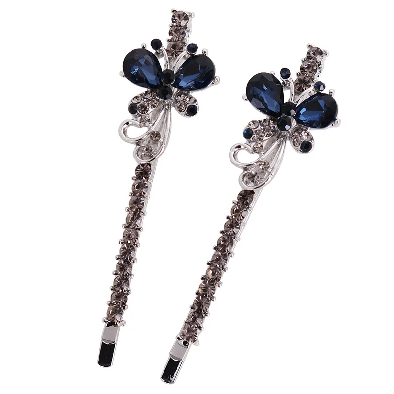 EASYA Blue Gray Rhinestone Crystal Butterfly Hairpin Headwear Hair Accessories Jewelry Sparkling Elegant Metal Hair Clips