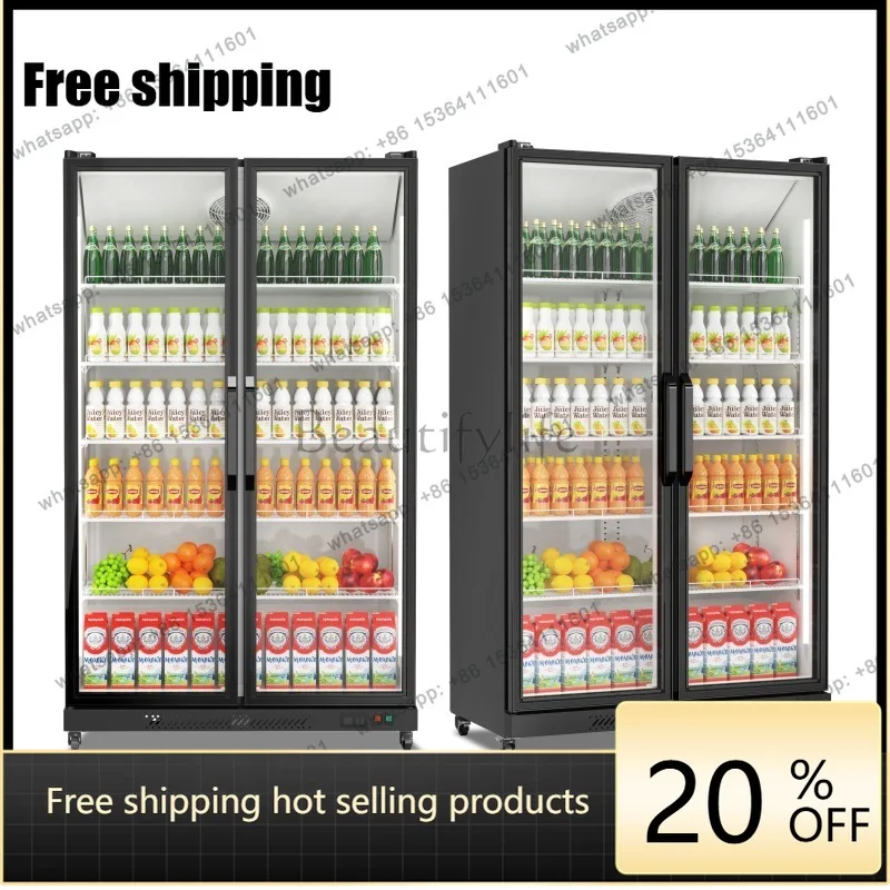 YJ Air Cooling Full Screen Glass Commercial Beer Display Fridge Upright Beverage Cooler Refrigerator For Bar Supermarket