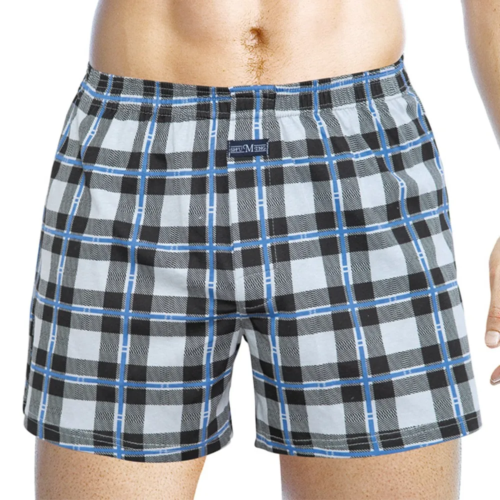 Flats Men Casual Loose Plaid Wide Leg Cotton Short Home Wear Underwear Sports Underpants For Boys Swims