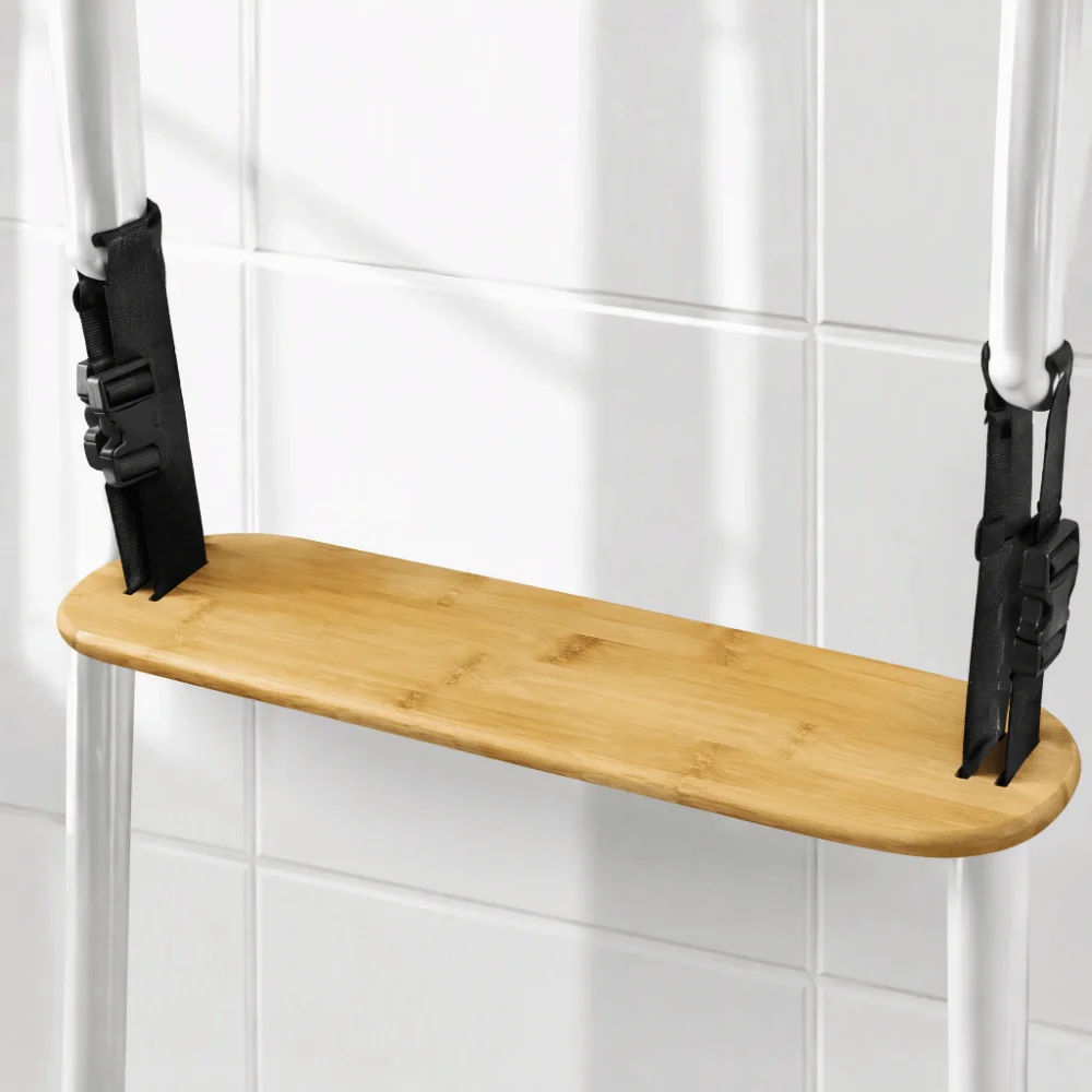 Equipped Adjustable Height Footrest Bamboo Wooden Foot Pedal With Rope Hanging Rope Foot Support Board