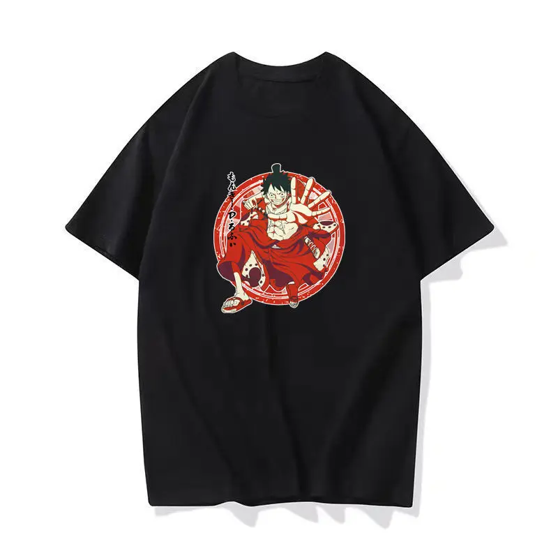 Zoro T Shirts Vintage Washed Anime One Piece T-Shirt Oversized Harajuku Streetwear Manga Ace Law Jinbe Kid Luffy Tops Tees Men