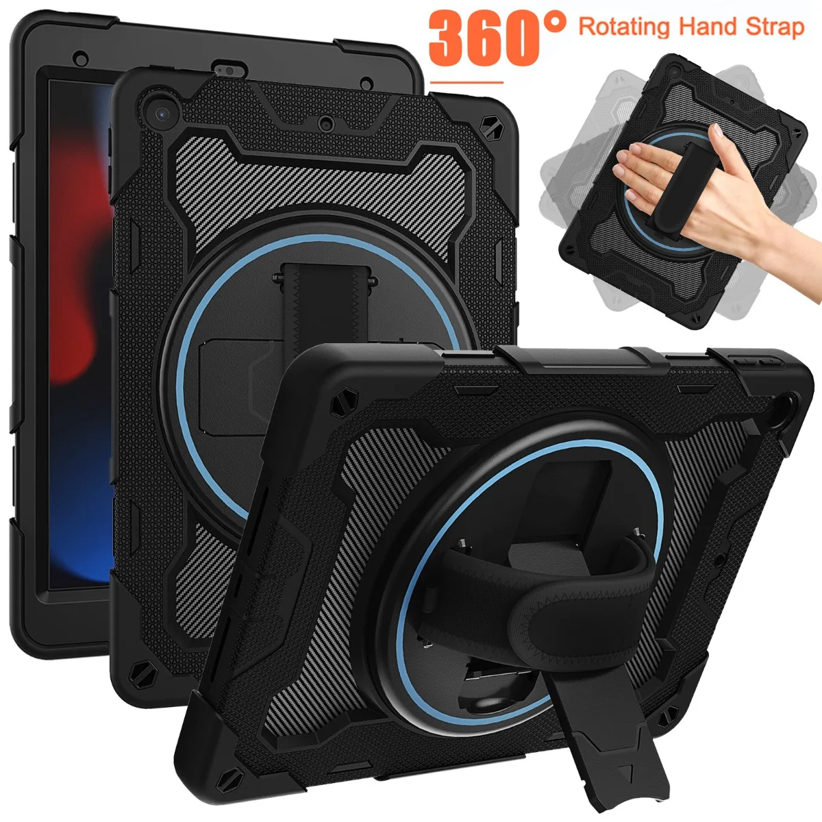 Etui z obrotowym uchwytem i rączką do iPad Pro 11, Air 11, Pro 12.9, Pro 13 2024, Etui do iPad 10. generacji, Air 4, Air 5 10.9 ", iPad 9.7, 10.2 Funda