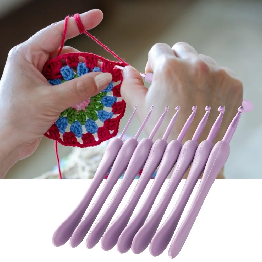 8Pcs Aluminum Alloy Crochet Hook Set Ergonomic Handle Plastic Handle Knitting Needle Set Knitting Tools Set For Arthritic Hands