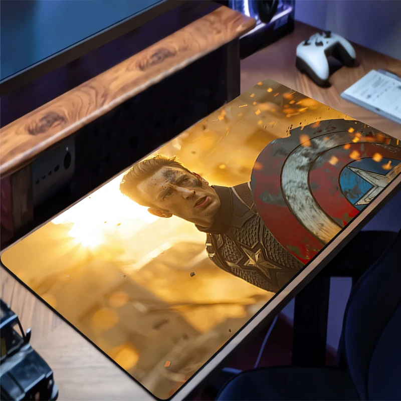 لوحة ماوس كبيرة كابتن أمريكا مشغلات الرياضة الإلكترونية سجادة كمبيوتر محمول ألعاب لوحة المفاتيح حصيرة لوحة الماوس حافة شرابة بيضاء مطاطية الجدول حصيرة