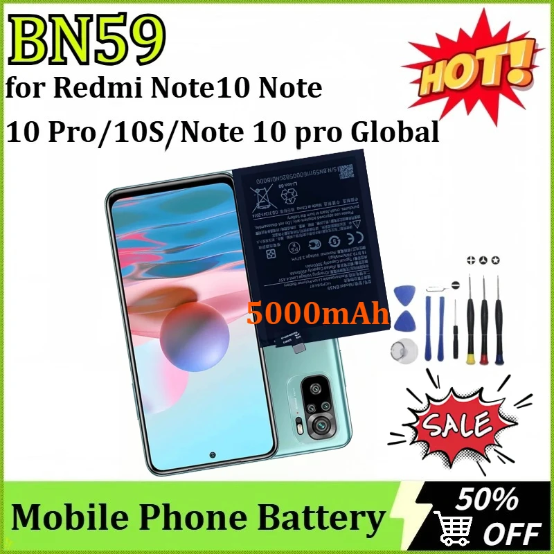 

Новый обновленный аккумулятор для мобильного телефона BN59 5000 мАч для Redmi Note10 Note/10 Pro/10S/Note 10 Pro, глобальное высокое качество + инструменты