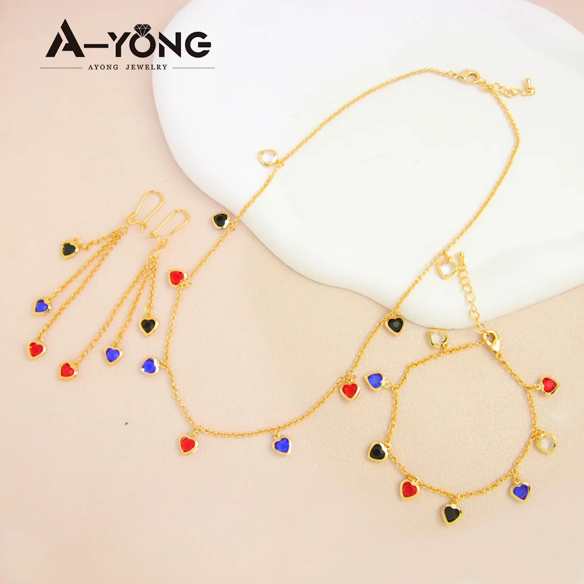 Fashion Italian Gold Plated Heart Necklace Set 21k Gold Color Saudi Luxury Zircon Chokers Dubai Women Vintage Party Jewelry