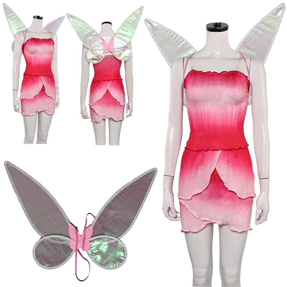 Cute Rosetta Cosplay Fantasy Pink Clothing Wings Movie Cartoon Fairy Costume Disguise Adult Women Roleplay  Outfits Female