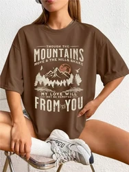 Spring Woman Cotton T-Shirts Mountains Setting Sun Printed Short Sleeve Tees Fashion Female Clothes Comfortable Soft Street Tops