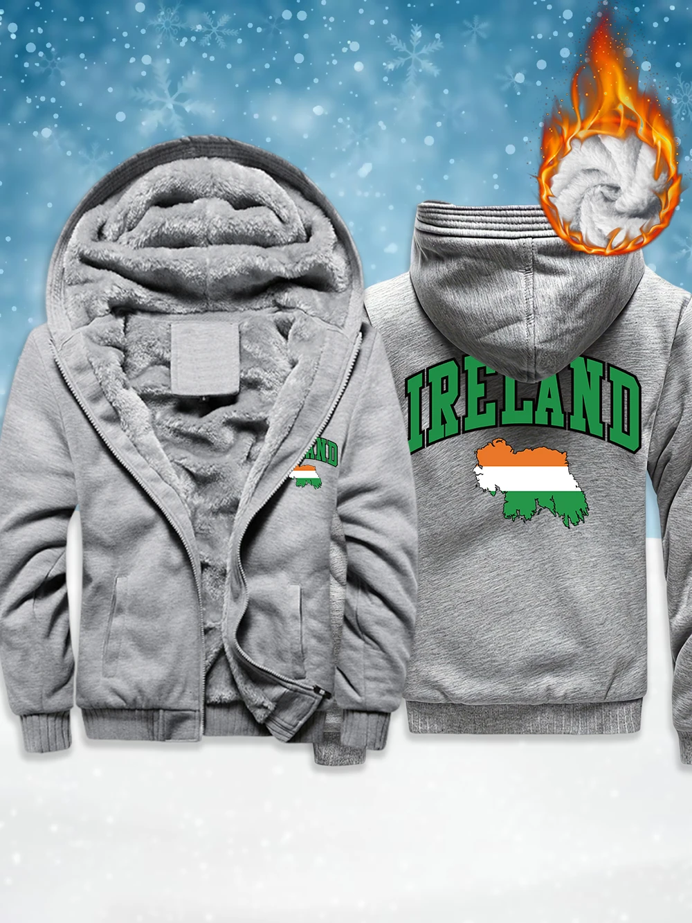 

Ирландский ирландский флаг, цветные принты карт, мужская утепленная верхняя одежда, зимние термопальто на молнии, флисовые теплые ветрозащитные куртки, мужские топы