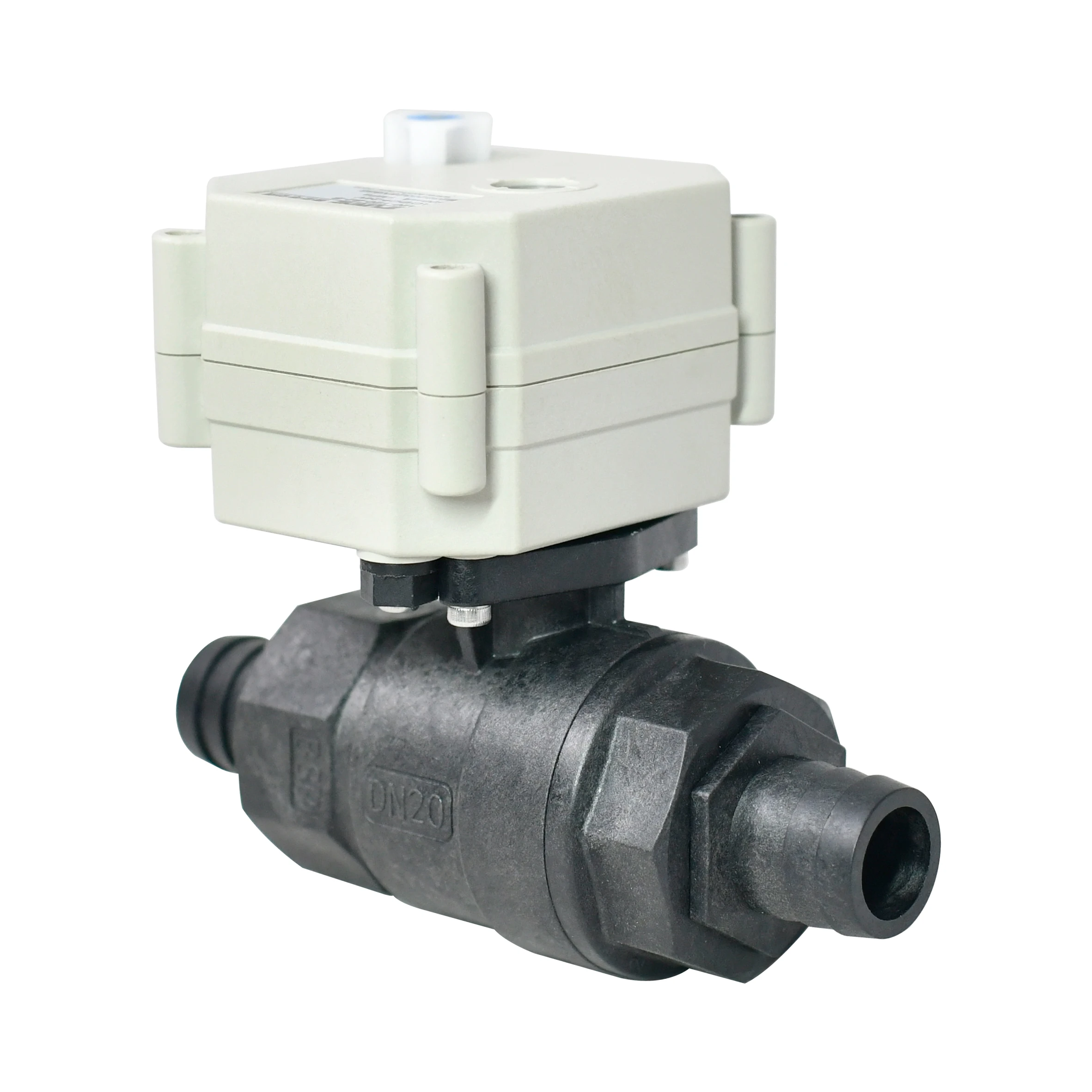 New 3/4 Inch straight barb connector DN20 CR201 2-wires Manual Operation Electric Motorized  PPO Plastic Ball Valve DC12V DC24V