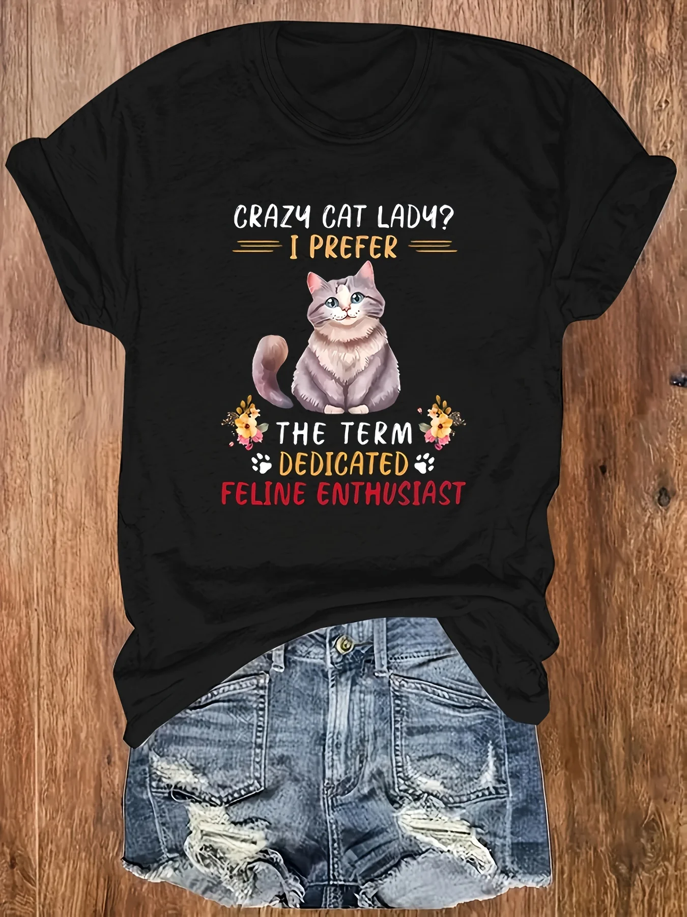 

Plus Size Cat Print T-shirt, Casual Short Sleeve Crew Neck Top For Spring & Summer, Women's Plus Size Clothing