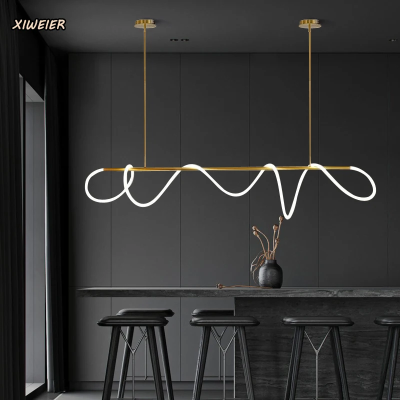 Nordic Postmodern Light Luxury Chandelier Study Desk Creative Line Living Room Dining Room Light LED Light Bar