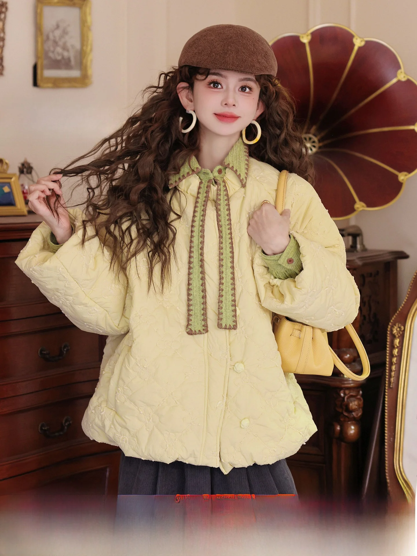 

Chen Jiajie Gentle Arrival Quilted Cotton Jaet Women's Sle Winter Warm Aosphere Feel Cotton Clothes Vintage Loose Fit