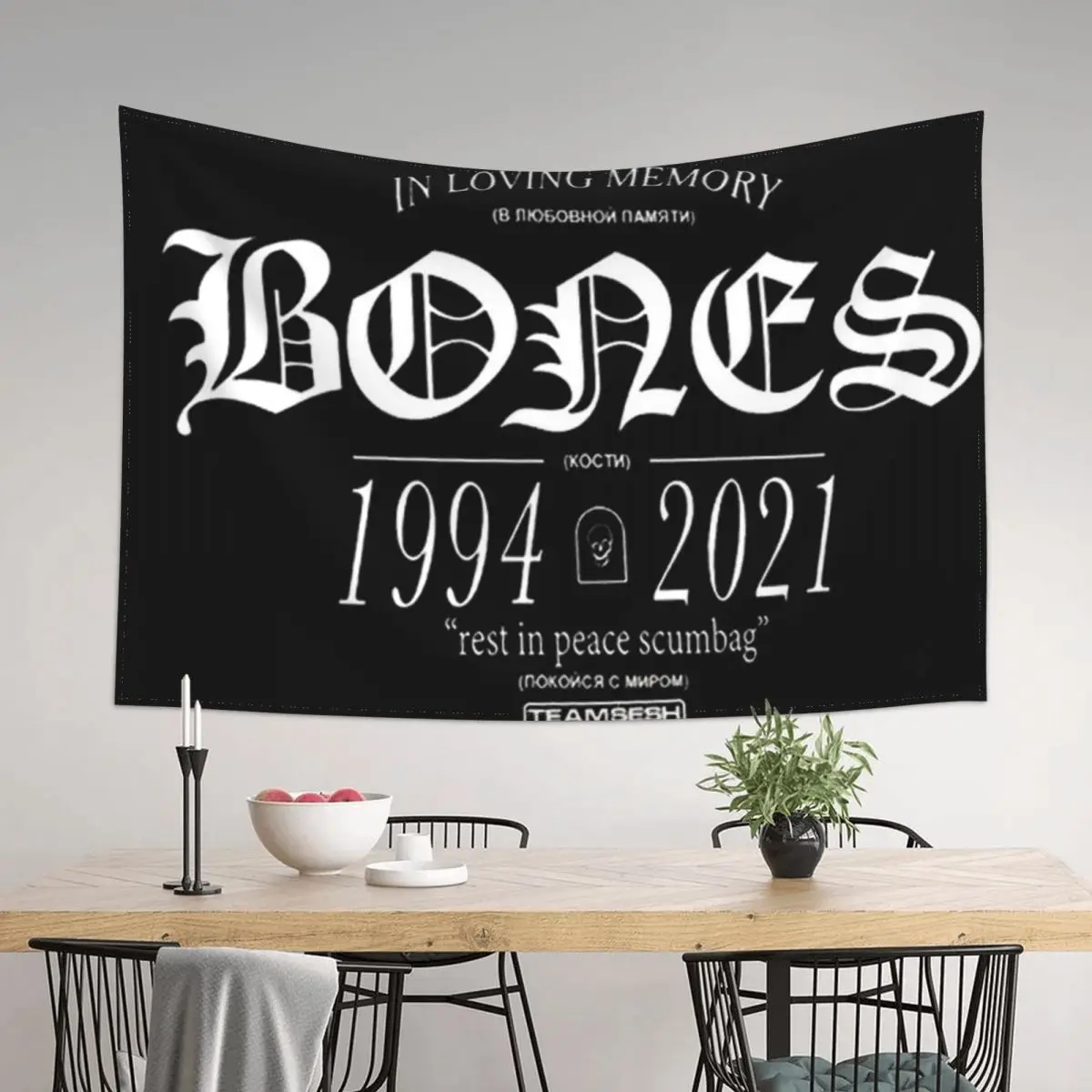 

BONES INLOVINGMEMORY RESTINPEACESCUMBAG Tapestry House Decor Decoration For Home Room Decor Tapestry