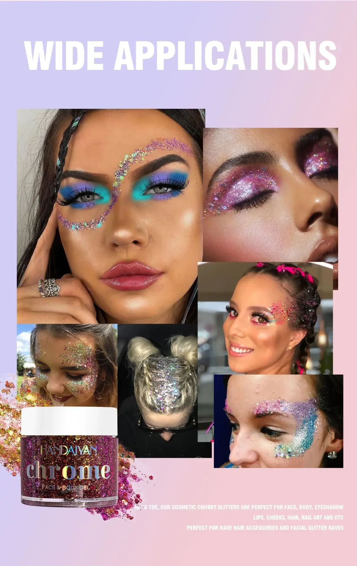 Body Glitter Gel Długotrwały wodoodporny cień do powiek Stage Party Glitter Eyeshadow Hair Face Body Glitter Cream Diamond Makeup