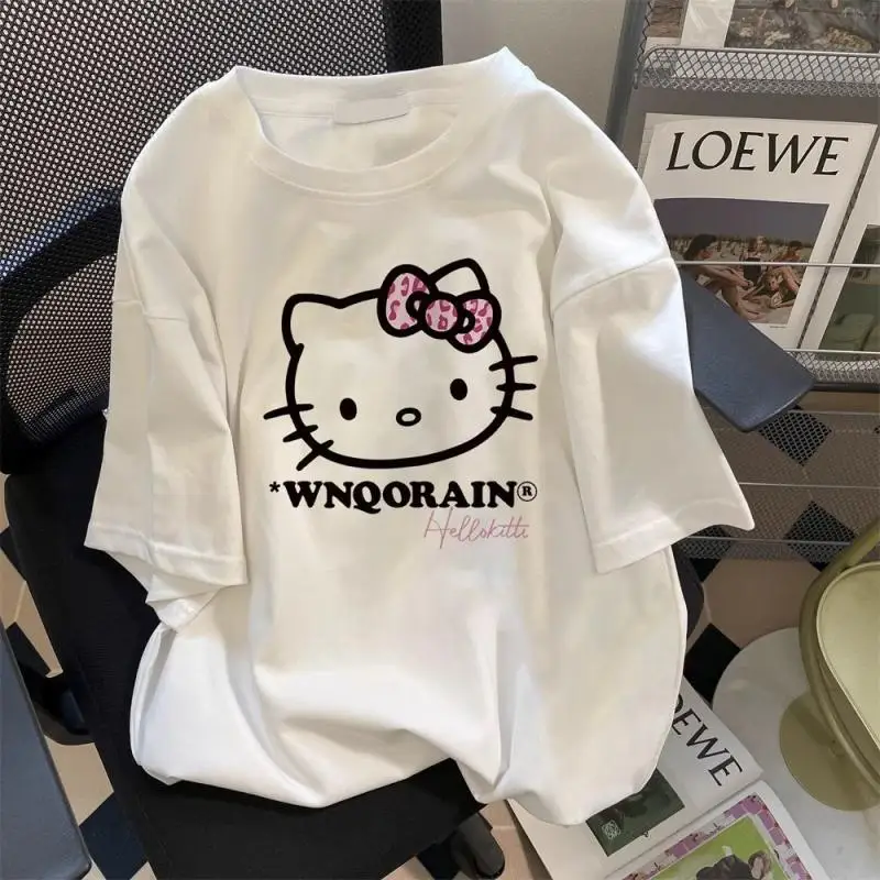 

Sanrio Hello Kitty Kawaii мультфильм аниме забавная женская хлопковая футболка с принтом летняя новая одежда для пар Y2K свободная футболка с принтом