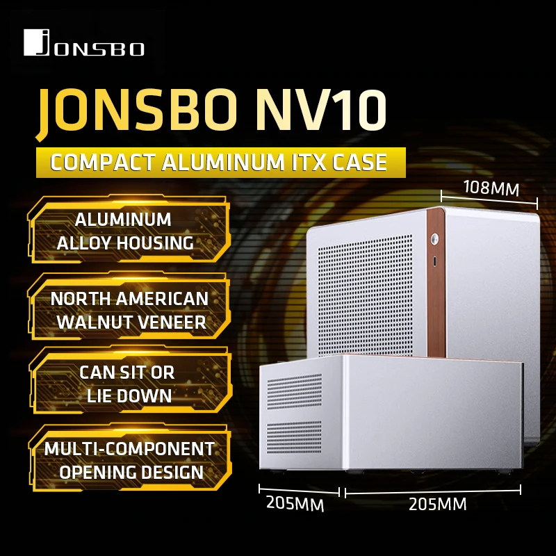 JONSBO NV10 シャーシ ITX MINI フルアルミメッシュ通気性サポート 1U FLEX 電源対応 縦置きまたは横置きデスクトップコンピューターケース