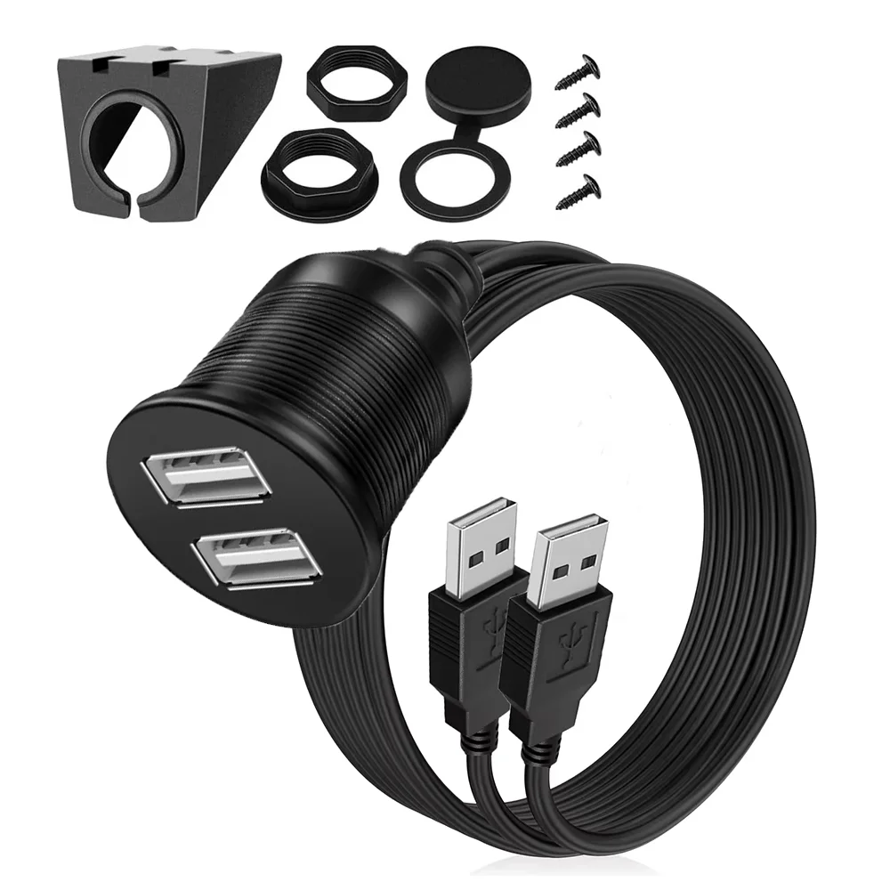 

Dual USB-A Male to Female Panel Flush Mount Extension Cable Car Boat Motorcycle Dashboard Waterproof USB 2.0/3.0 1M Data Cord