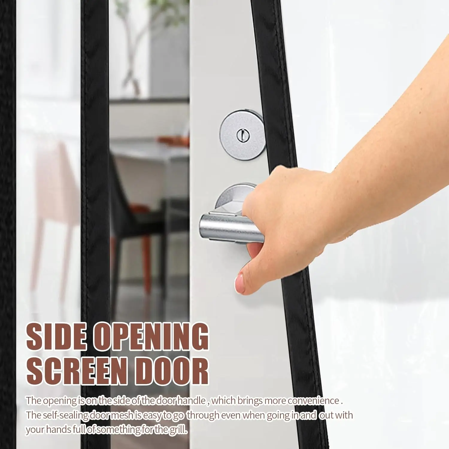 Black Side Opening Magnetic Transparent Door Curtain, Thermal Insulated Windproof No Drill Auto Close AC Screen Pet Friendly