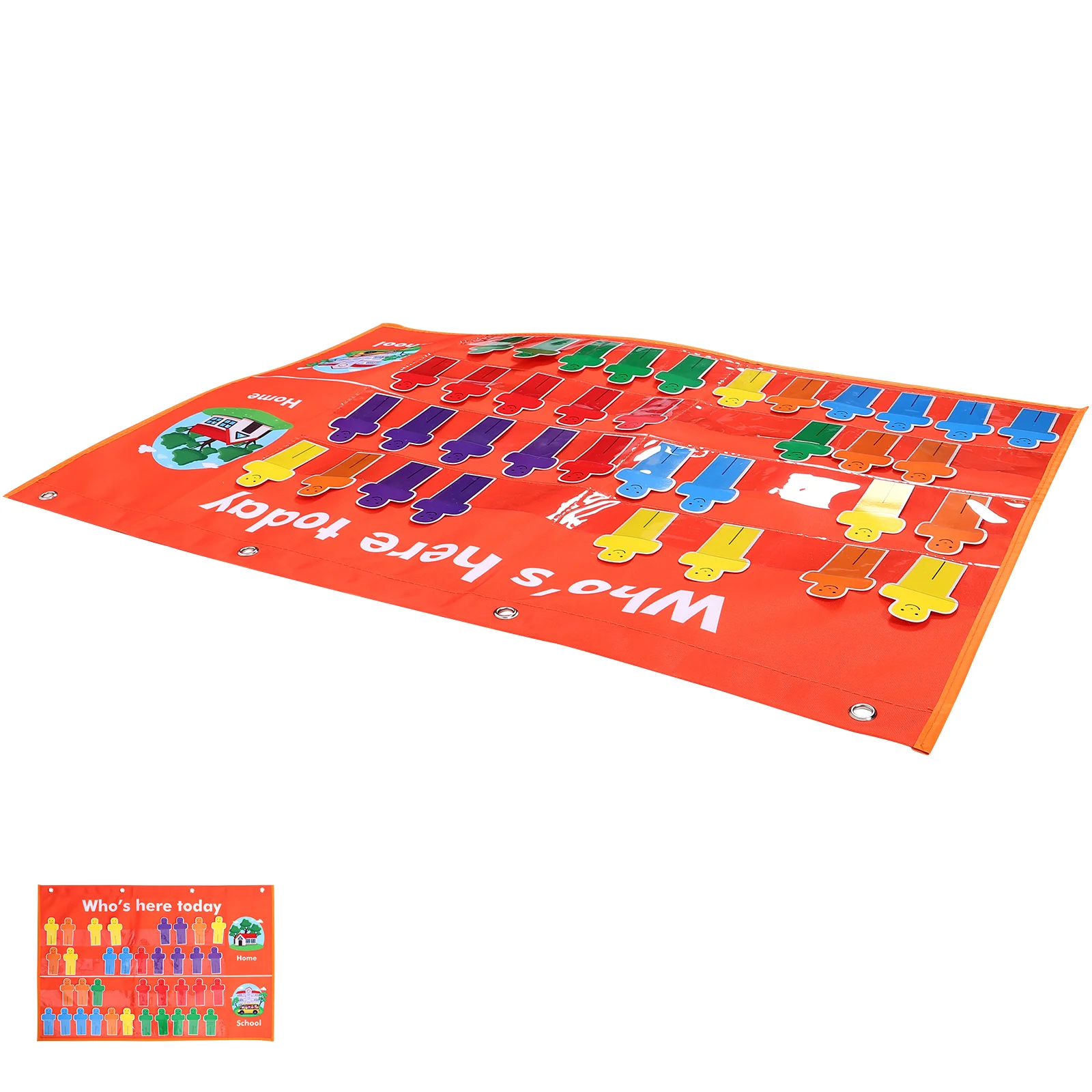 Classroom Management Pocket Chart Orange Attendance for Preschool Students Polyester Fabric Practical Lightweight Tool