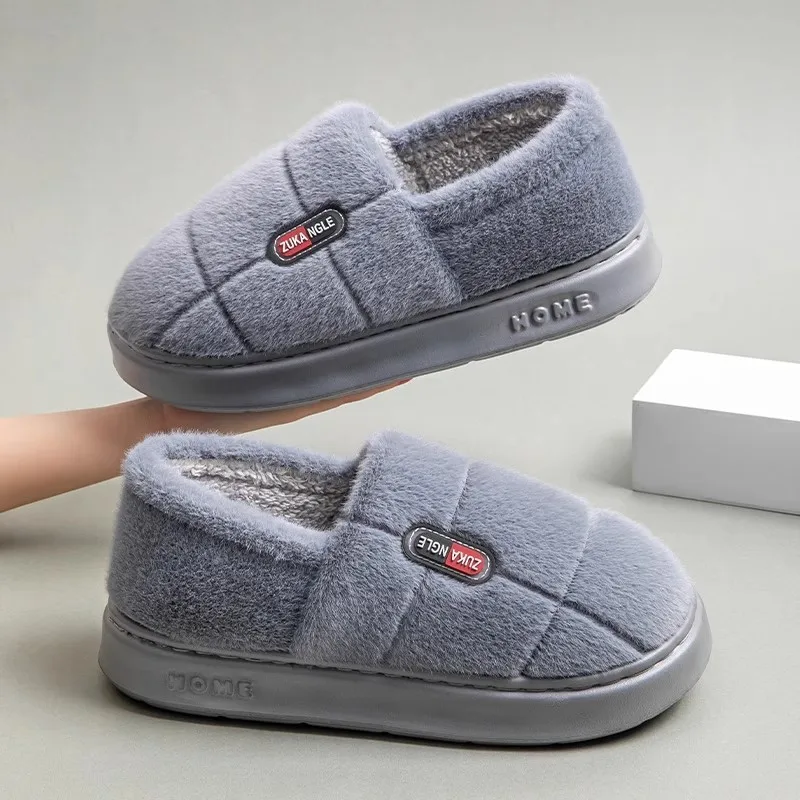 

Big Size 50 51 Men's Winter Concise Warm Shoes Plush Slippers Non-slip Women Home Thick Sole Flats Couples Autumn Furry Slides
