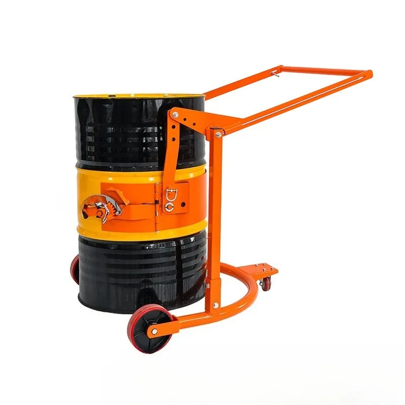 Mechanical oil drum flip truck, manual rotation, tilt unloading and dumping truck, iron drum handling and dumping truck