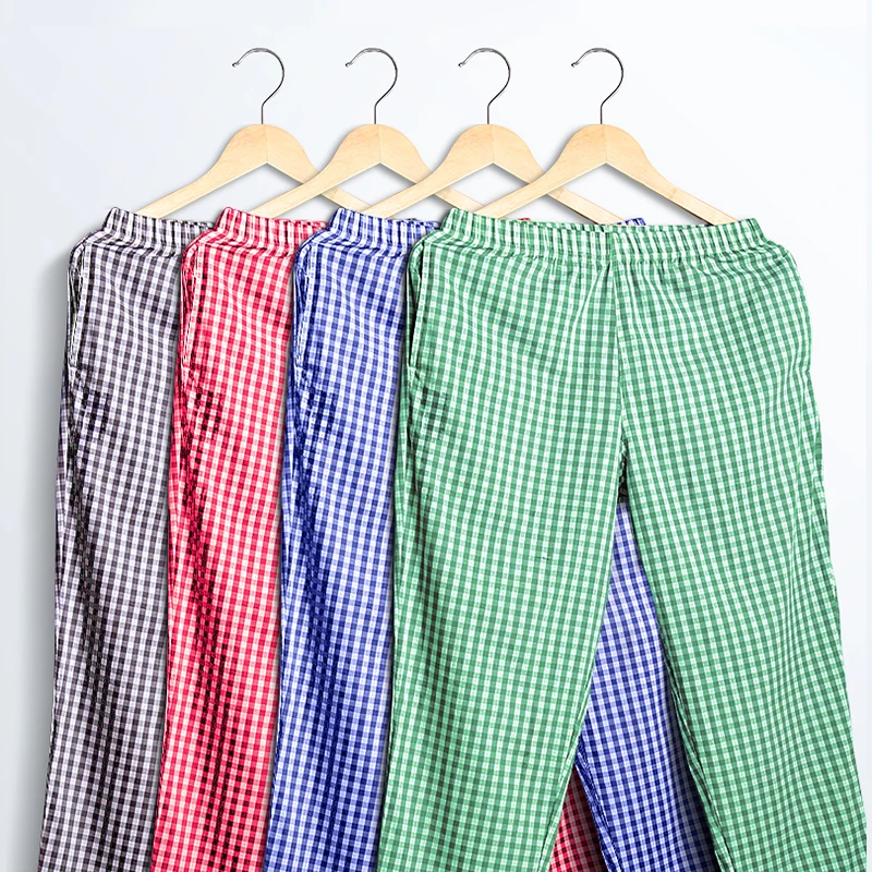 Pajama pants, men's long pants, pure cotton pants, thin summer loose check, all-cotton home pants
