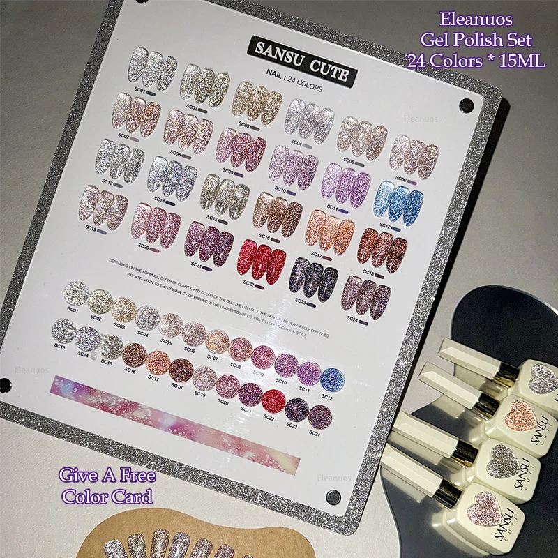 Eleanuos lascado olho de gato gel polimento 24 pçs misto clearcoat explosão espumante estrela rio olho de gato durável primer uv salão de beleza