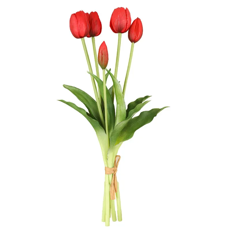 5 Head Artificial Tulips Wedding Home Decoration Simulation Flowers 3 Flowers 2 Buds Soft Plastic Tulips Feel Tulip Bouquet