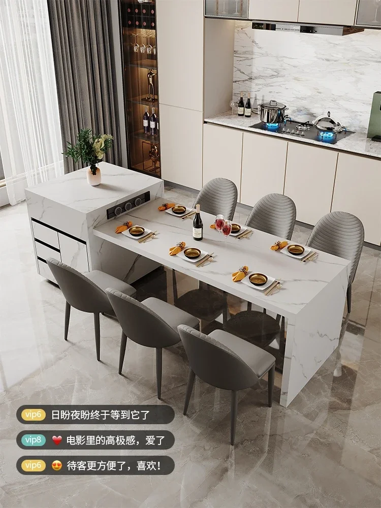 Customized: Retractable slate rock slab, island dining table, integrated kitchen, home table, light luxury